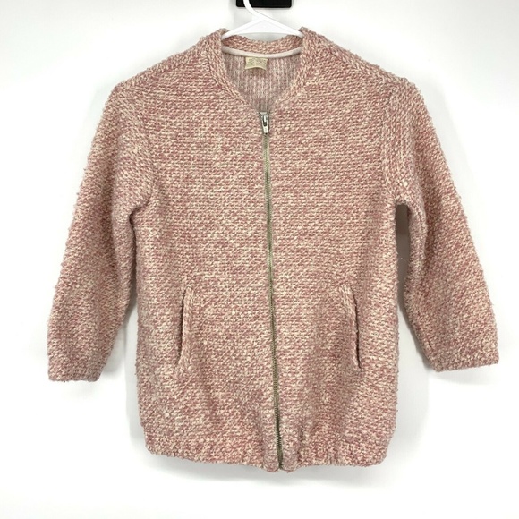 Zara Other - Zara Girls Jacket Kids Size 7/8 Pink White Full Front Zip Knit Acrylic Pockets